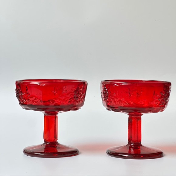 Panel Grape Ruby Champagne/Tall Sherbet Glass Set of 2 - L G WRIGHT GLASS - Picture 3 of 10